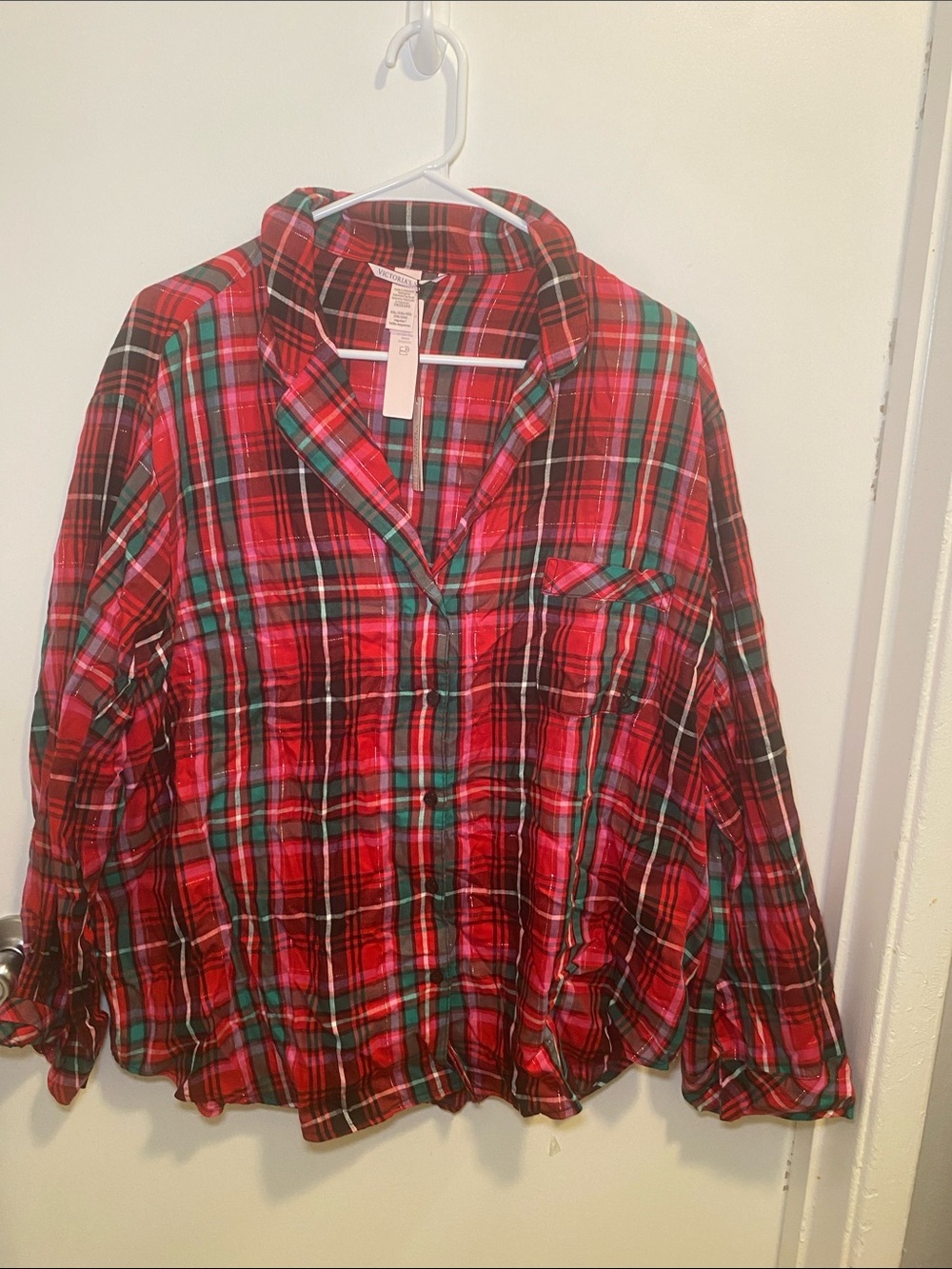 Victoria's Secret Red & Green Plaid Button- Pajamas